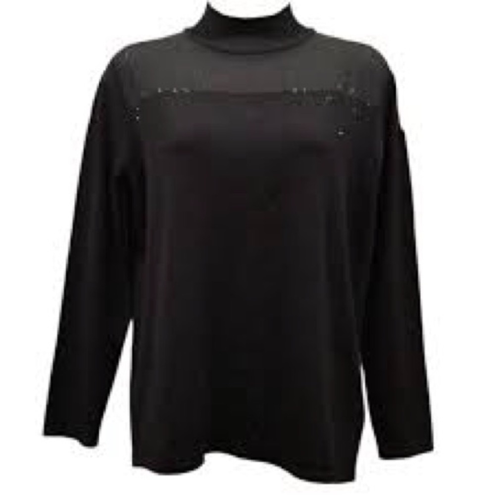 Cable & Gauge Black Rhinestone Sheer Mock Neck Sweater Medium Holiday Party
